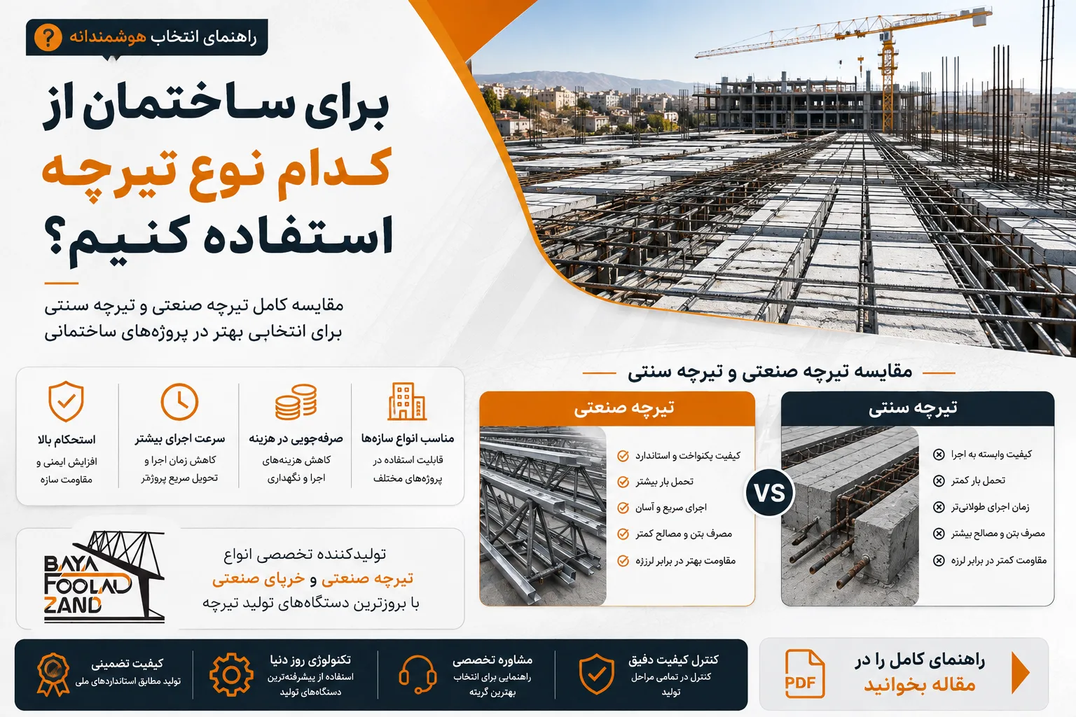 ساختمان از کدام نوع تیرچه استفاده کنیم بایا فولاد زند