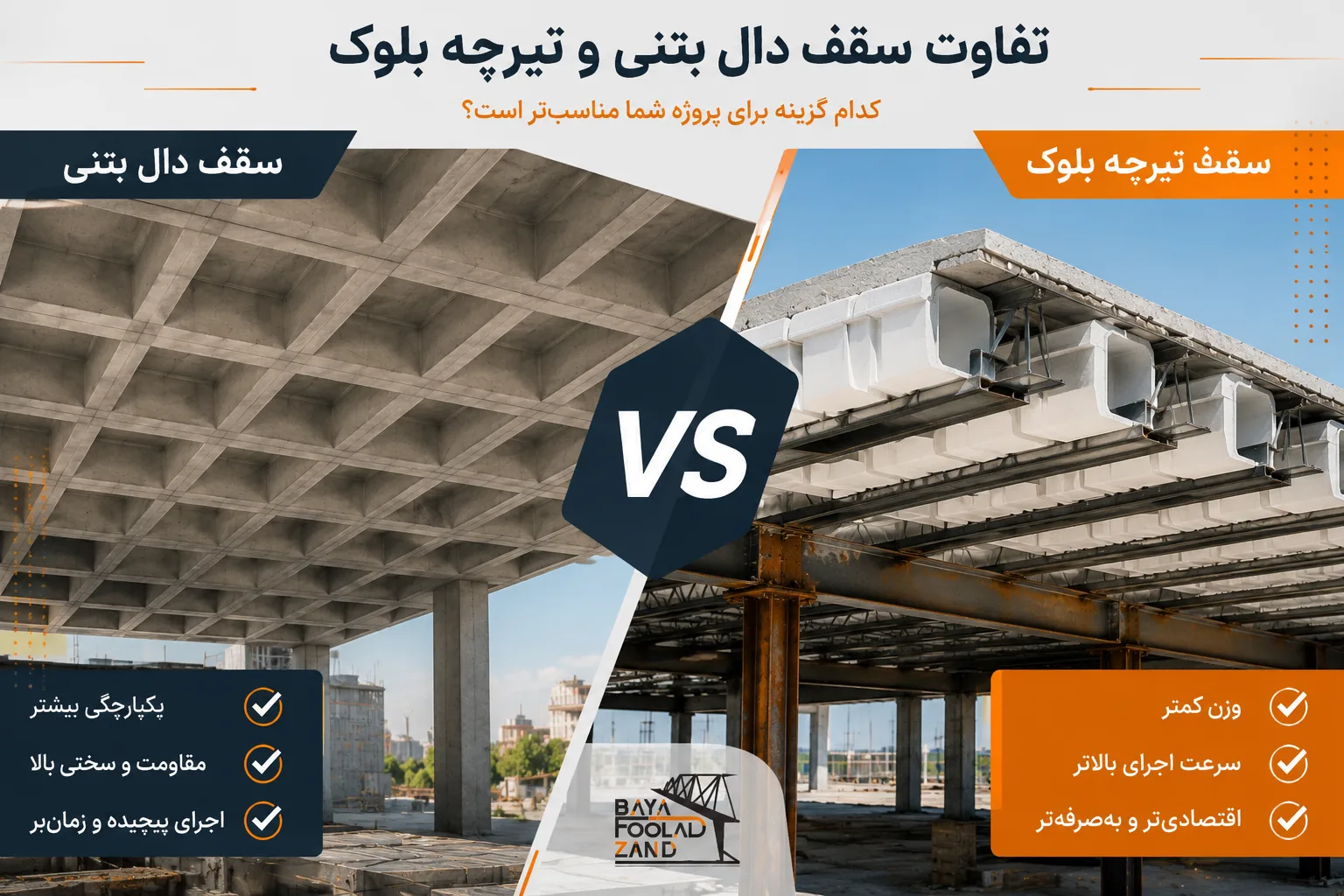 سقف دال بتنی و تیرچه بلوک بایا فولاد زند